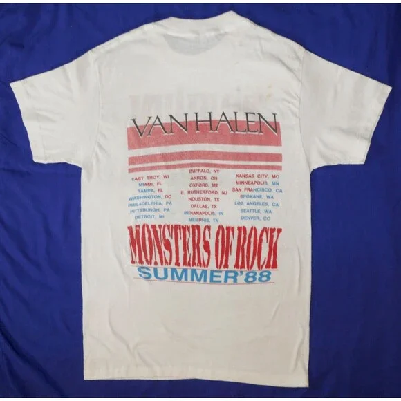 Van Halen 1988 Monsters of Rock Tour T Shirt RARE Ape Graphics DAMAGED